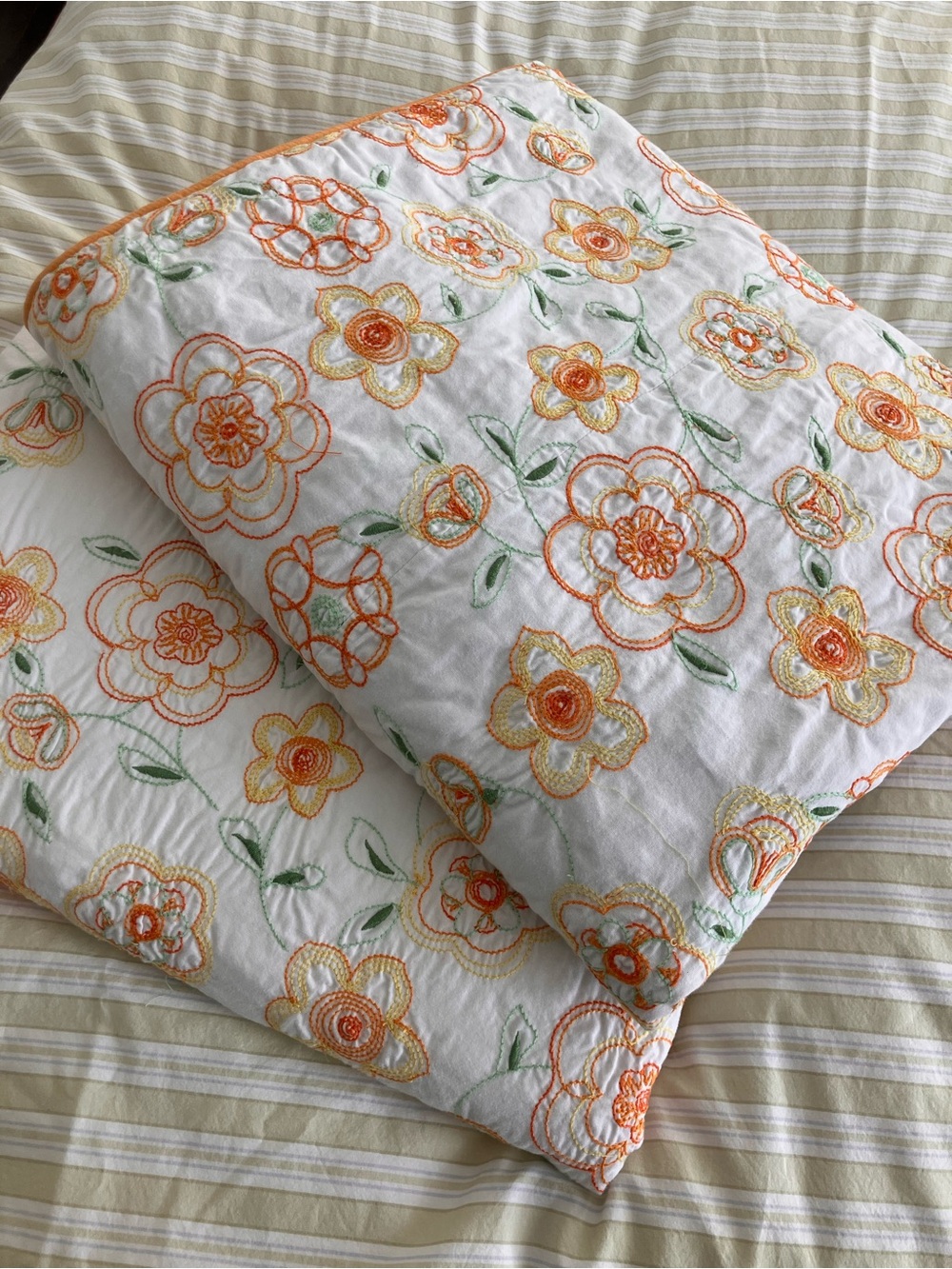 Pottery Barn Teen Orange Petunia Embroidered Twin Duvets Pair of 2